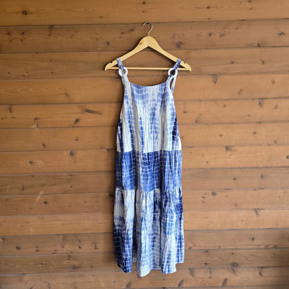 Angie Dress Midi Tie Dye Bow Tie Back Tank Top Tiered Boho Summer Ring Coastal - Picture 2 of 7